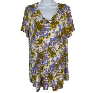 Lori Goldstein LOGO Multicolor V-Neck Short Sleeve Tunic Top Women's Size L